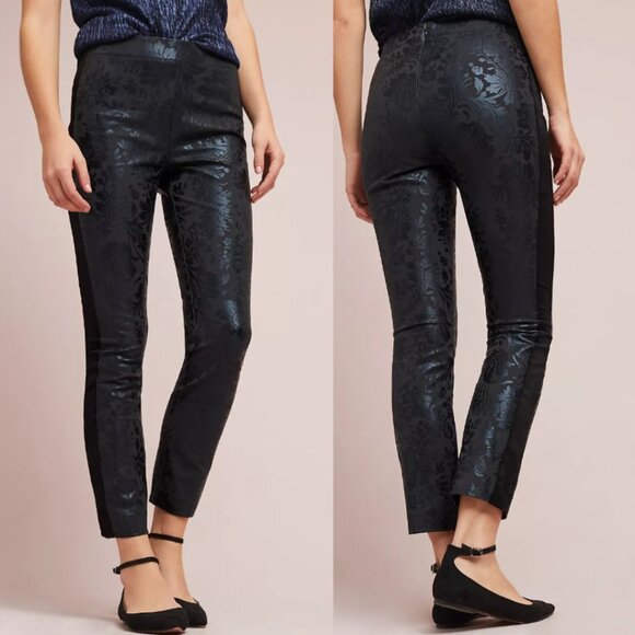 Anthropologie Jacquard Pants Size 0 The Essential Foil-Printed Tuxedo Trousers - Picture 1 of 15